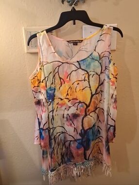Sienna Rose Multicolor Blouse with Fringe. Excellent Condition NWOT Size Small